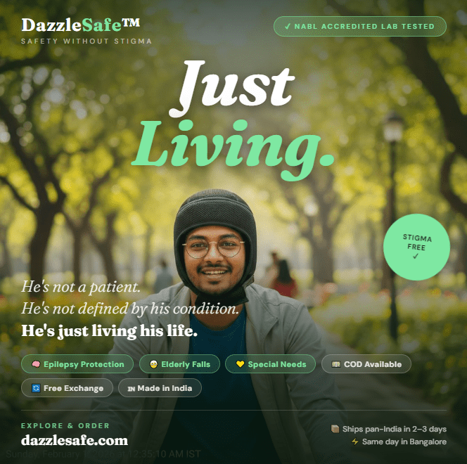 DazzleSafe helmet features — NABL tested 88.1% impact attenuation CDSCO Class A medical device India