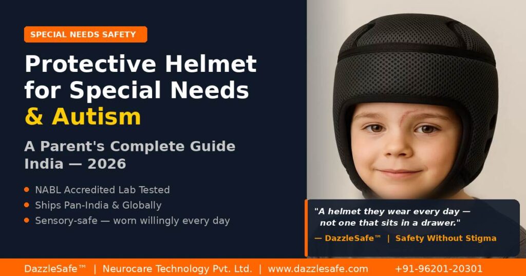 Hero boy in Dazzle Safe protective helmet