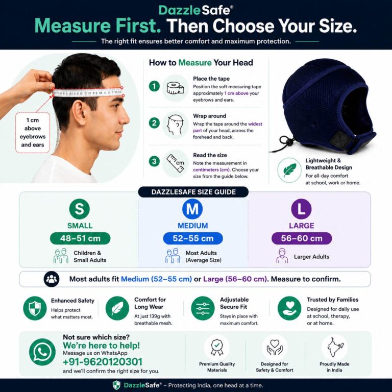 DazzleSafe Size Chart for headgear selection